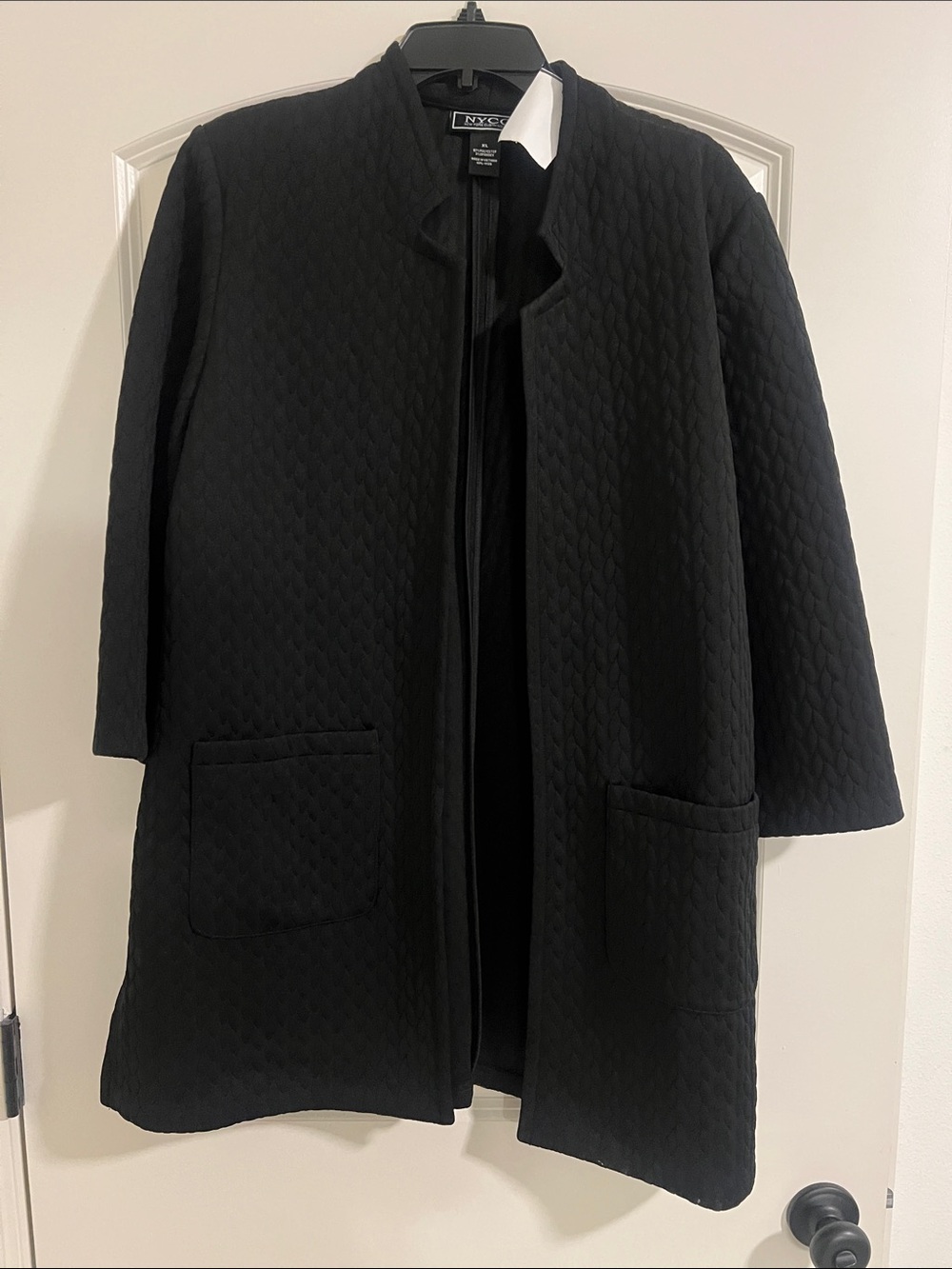 NYCC Black Quilted Collarless Jacket with Patch Pockets